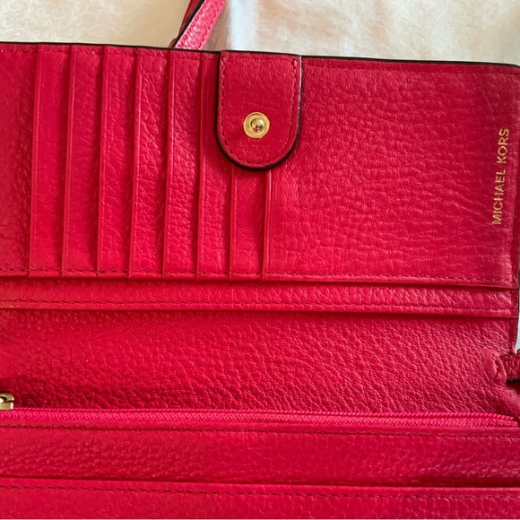 Michael Kors Floral Embellished Pebbled Leather Convertible Crossbody Bag Red - Picture 8 of 16